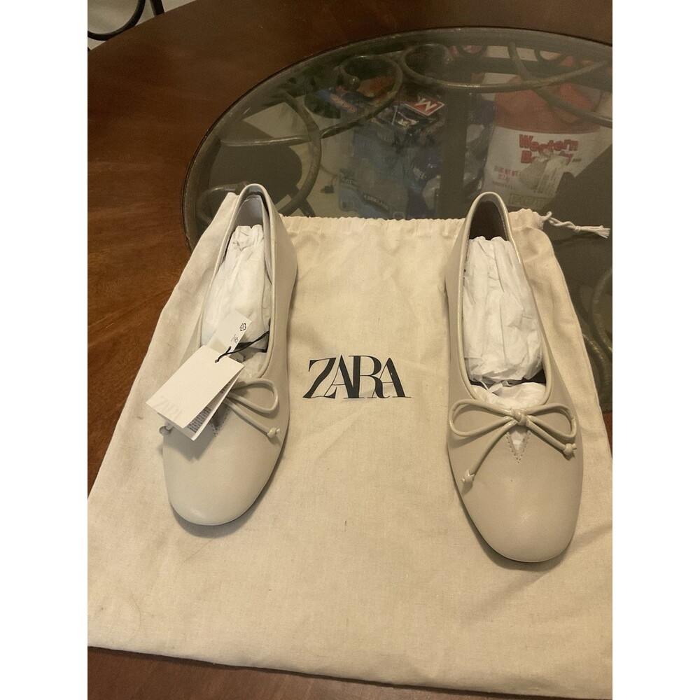Zara Womens Embellished Flats Mary Janes Shoes White Size 6.5